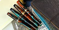 bohemian twilight supernova LE fountain pens_4 trims_all_capped_in_row